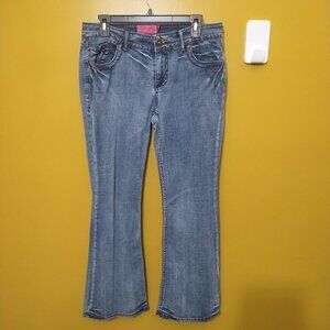 VTG Y2K GLO Low Rise Flare Leg Light Wash Stretchy Embroidered Jeans Sz 13